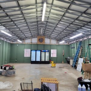 Inside of the trading post at Camp Shenandoah with it being almost an empty building. 